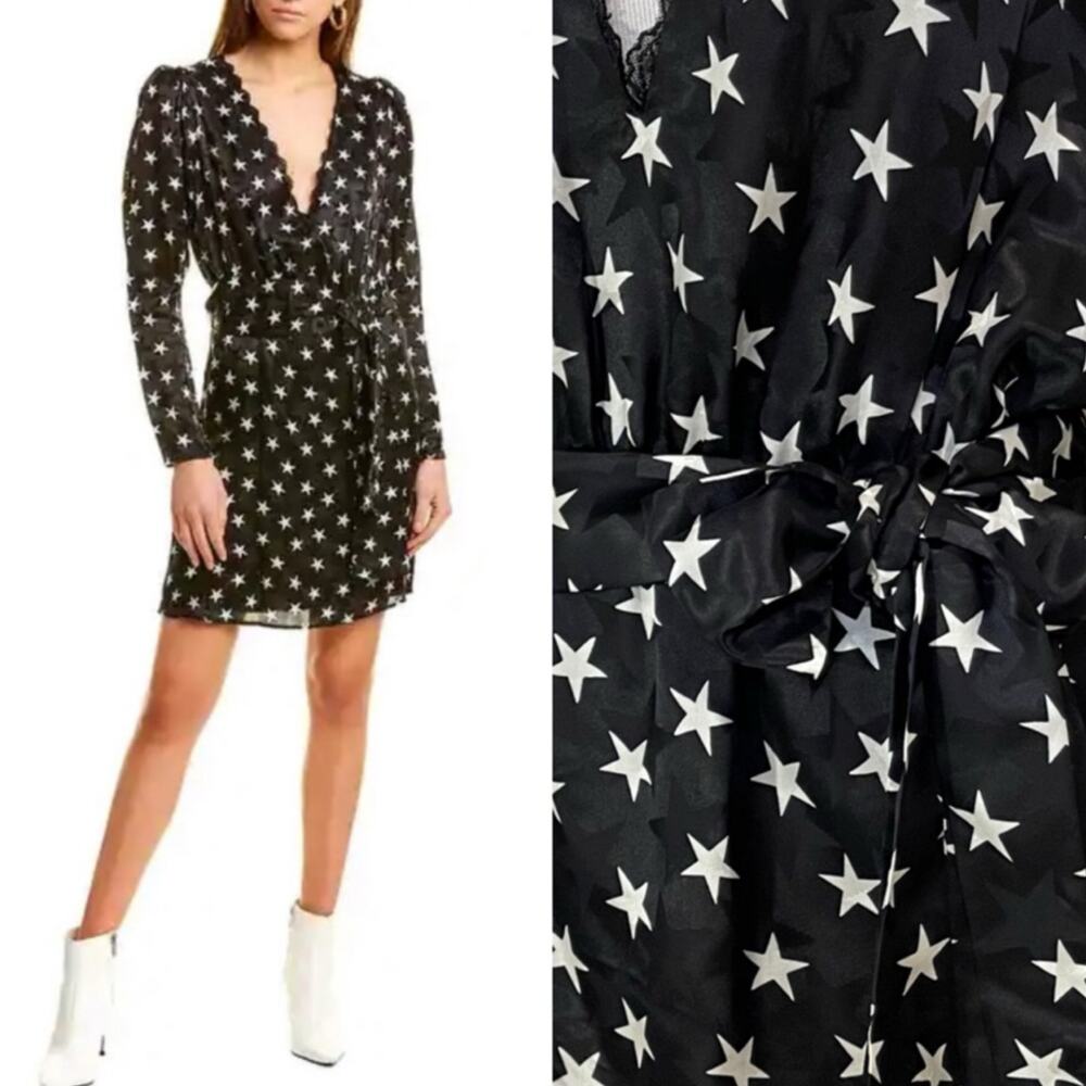 The Kooples Shooting Stars Pleated Ruffle Mini Dress Black White Chiffon 3 L
